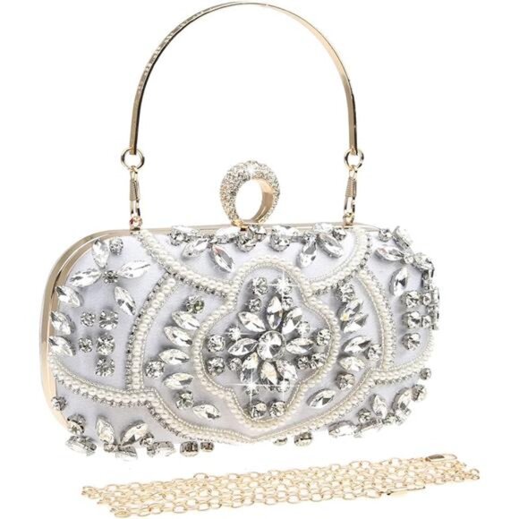 Handbags - Womens Sparkly Rhinestone Crystal Clutch Bag Glitter Sequin Bridal Purse
